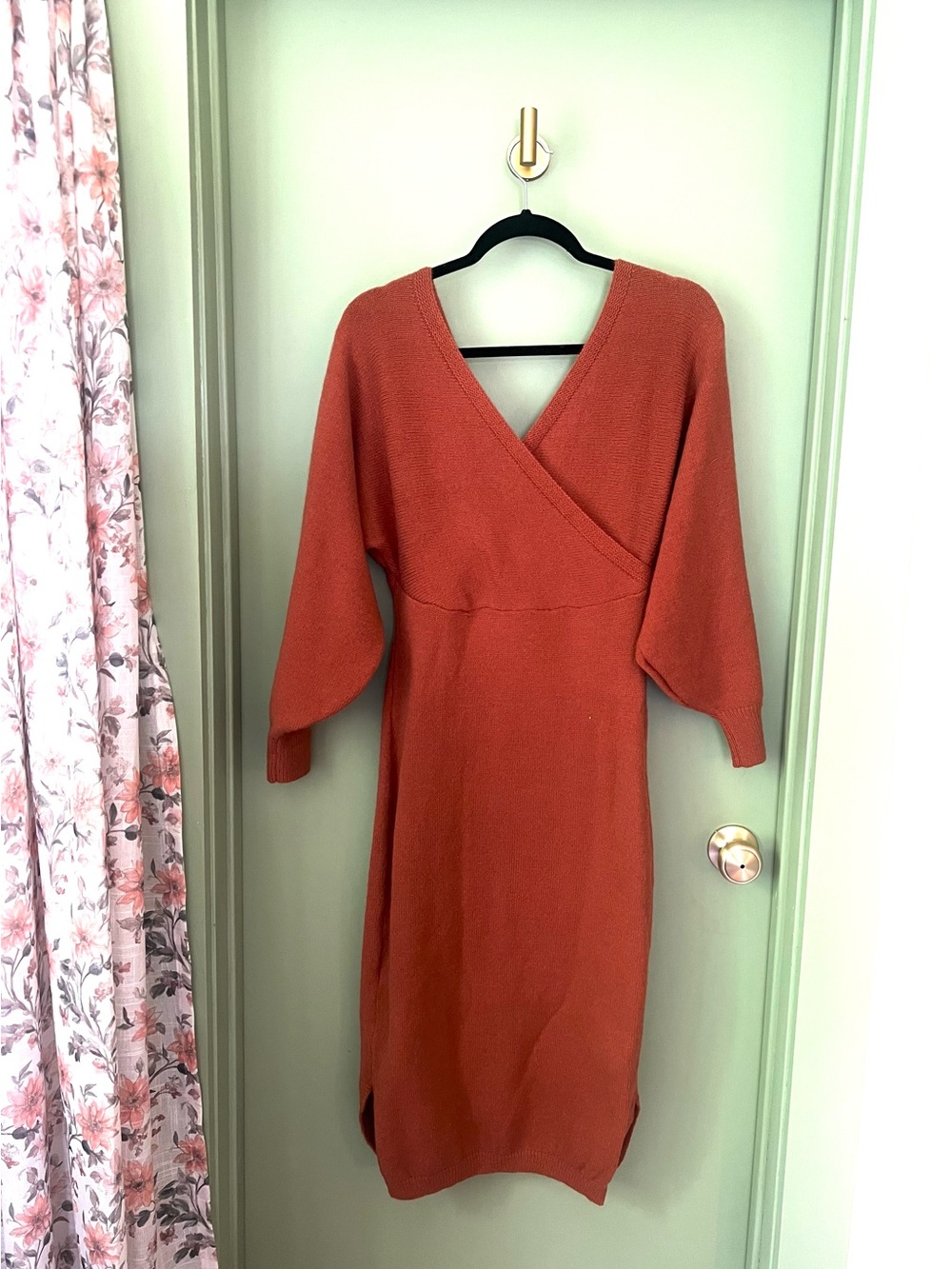 SHEIN Rust Wrap Midi Knit Dress